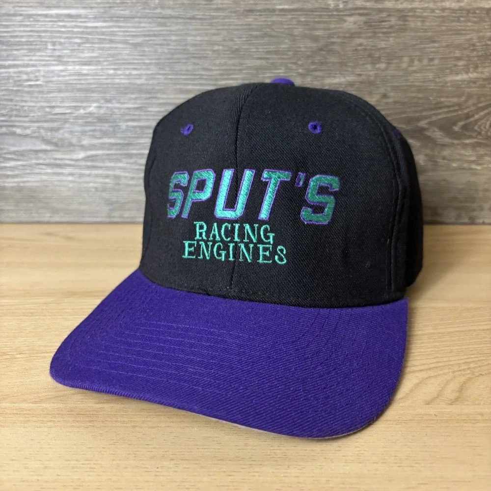 Vintage Sputs Racing Engines Hat Cap Fitted Mens One Size Black Purple Flexfit